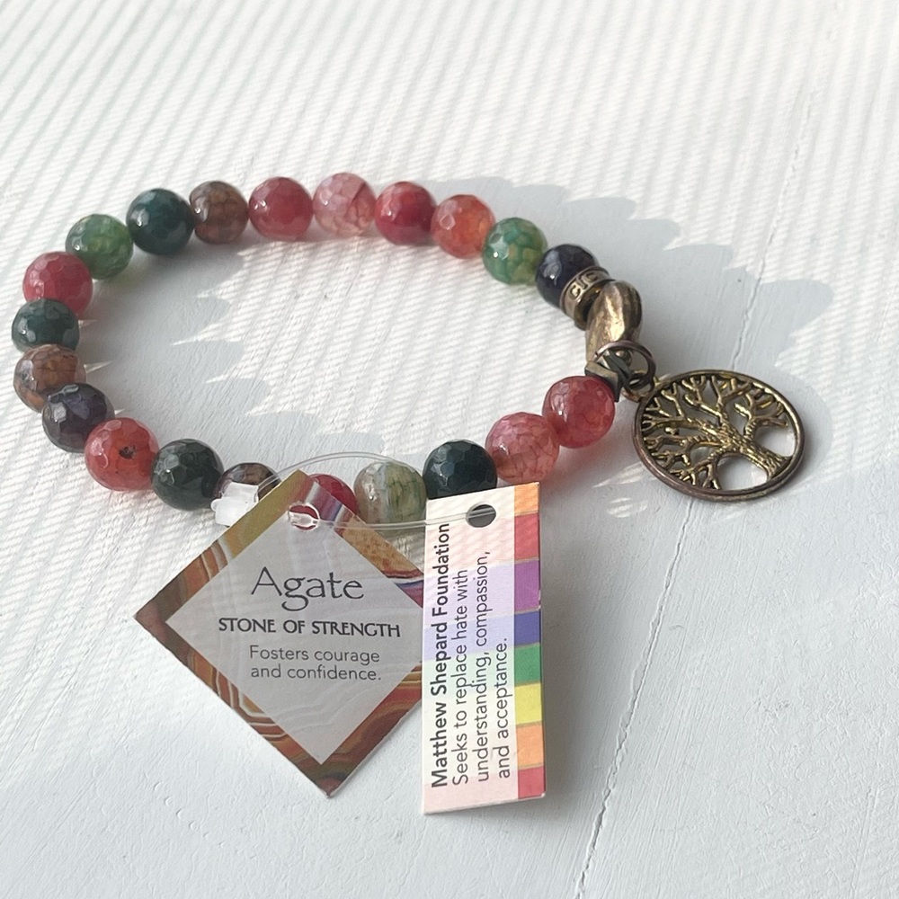 cfc Colorful Rainbow Agate Beaded Bracelet with Bronze Tone Tree of Life…